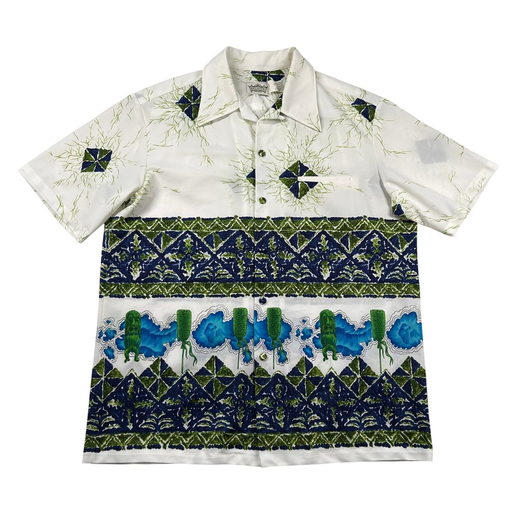 Vintage Malihini Hawaii Shirt Men XL Tiki Aloha Loop Collar 60s 70s Totem USA